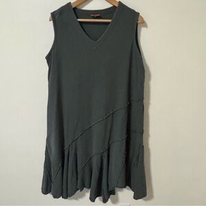 Oh My Gauze! Pleated Pintuck Asymmetric Hem Dress Gray Cotton Sleeveless-Small